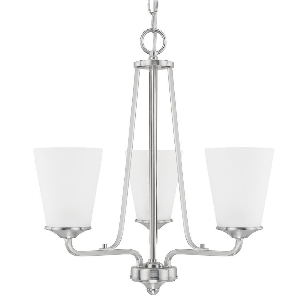Capital Lighting Braylon 18'' W X 19'' H 3-light Chandelier In Brushed Nickel With Soft White Glass Shade