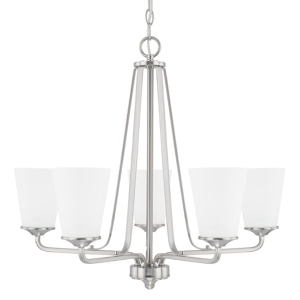 Capital Lighting Braylon 26'' W X 22.5'' H 5-light Chandelier In Brushed Nickel With Soft White Glass Shade