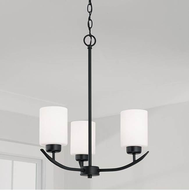 Capital Lighting 415231MB-338 Matte Black 17'' W X 21.5'' H 3-light Chandelier In Matte Black With Soft White Glass Image 2