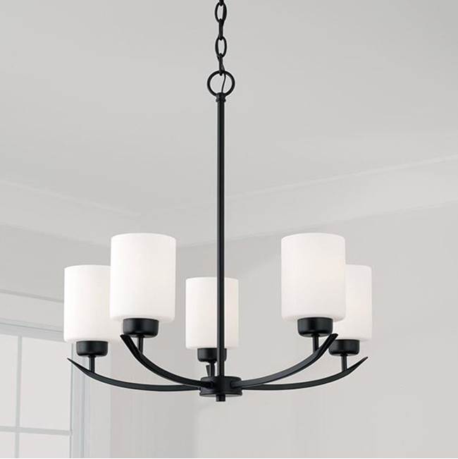 Capital Lighting 415251MB-338 Matte Black 23'' W X 23'' H 5-light Chandelier In Matte Black With Soft White Glass Image 2