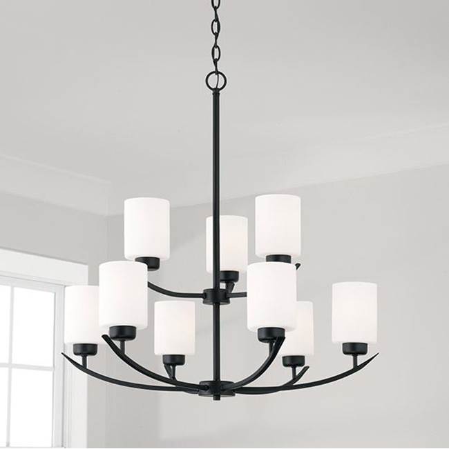 Capital Lighting 415291MB-338 Matte Black 28'' W X 30'' H 9-light Chandelier In Matte Black With Soft White Glass Image 2