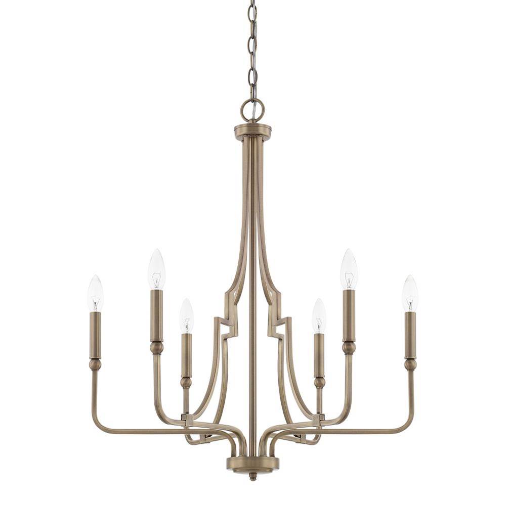 Capital Lighting Dawson 25'' W X 29.5'' H 6-light Chandelier In Aged Brass