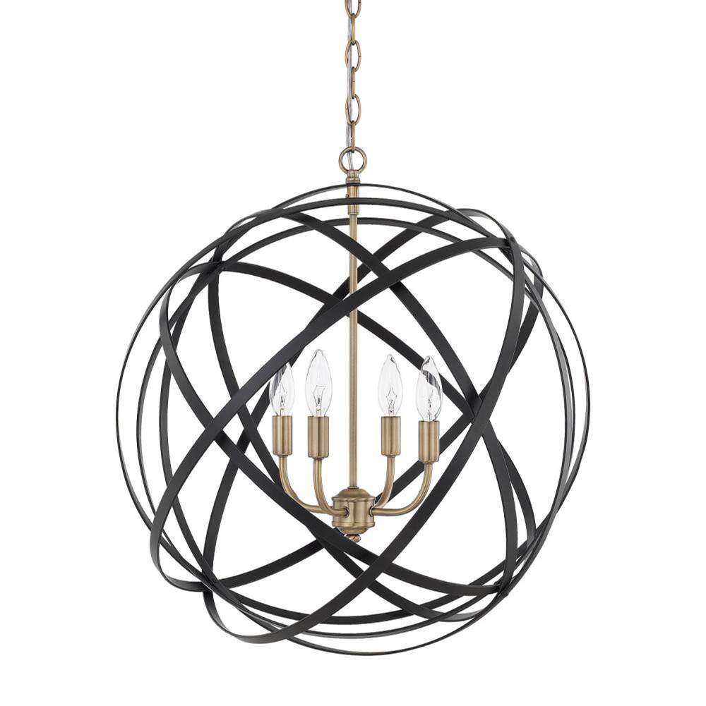 Capital Lighting Axis 23'' W X 23.5'' H 4-light Adjustable Orb Pendant In Aged Brass And Black