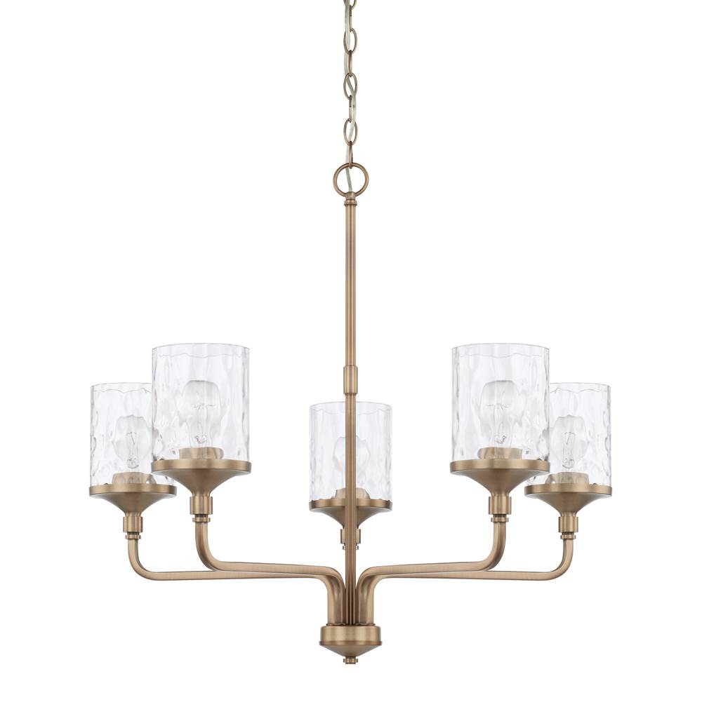 Capital Lighting Colton 28'' W X 26.5'' H 5-light Clear Water Glass Chandelier In Aged Brass
