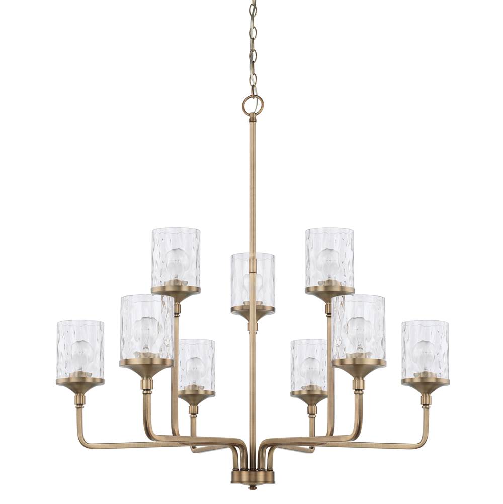 Capital Lighting Colton 38'' W X 40'' H 9-light Clear Water Glass Chandelier In Aged Brass