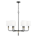 Capital Lighting Beckham 32'' W X 31.5'' H 6-light Chandelier In Glossy Black And Aged Brass With White Fabric Stay-straight Shades