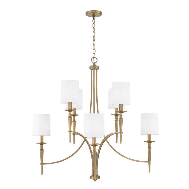 Capital Lighting Abbie 36.5'' W X 35.5'' H 8-light Chandelier In Aged Brass With White Fabric Stay-straight Shades