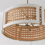 Capital Lighting Lola 30'' W X 11'' H 6-light Chandelier In Flat White And Matte Brass Made With Handcrafted Mango Wood And Rattan