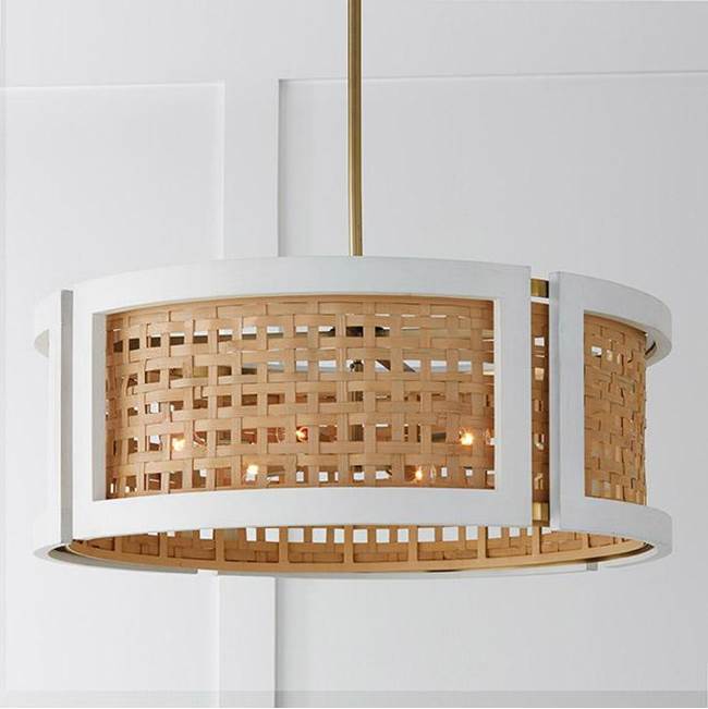 Capital Lighting 444361WM Flat White,Matte Brass 30'' W X 11'' H 6-light Chandelier In Flat White And Matte Brass Made With Handcrafted Mango Wood And Rattan Image 2