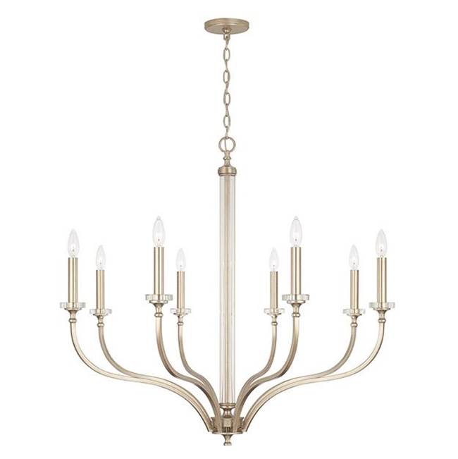 Capital Lighting 444881BS Brushed Champagne 38'' W X 35'' H 8-light Large Chandelier In Brushed Champagne With Acrylic Column And Bobeches Image 1