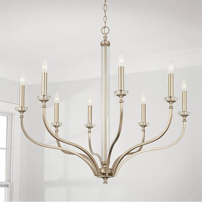 Capital Lighting 444881BS Brushed Champagne 38'' W X 35'' H 8-light Large Chandelier In Brushed Champagne With Acrylic Column And Bobeches Image 2