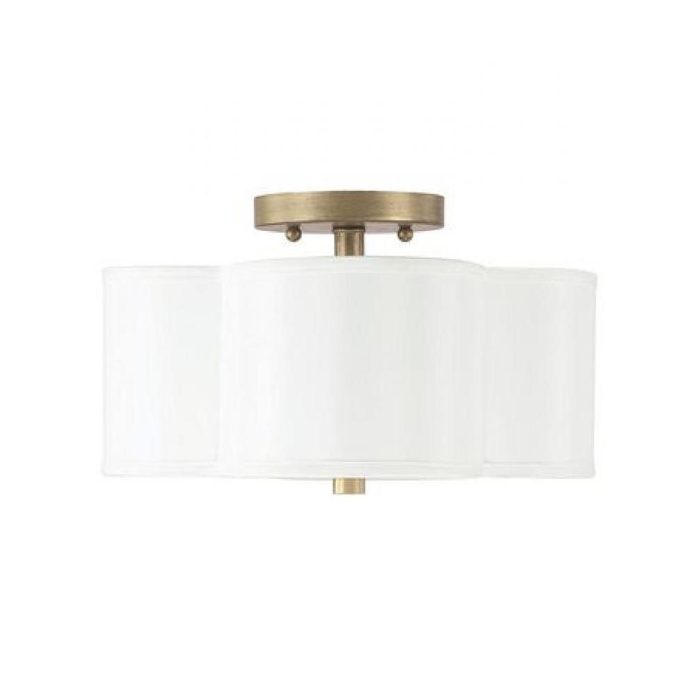 Capital Lighting Quinn 12'' W X 7'' H 2-light Semi-flush Mount In Brushed Gold With Scalloped White Fabric Shade