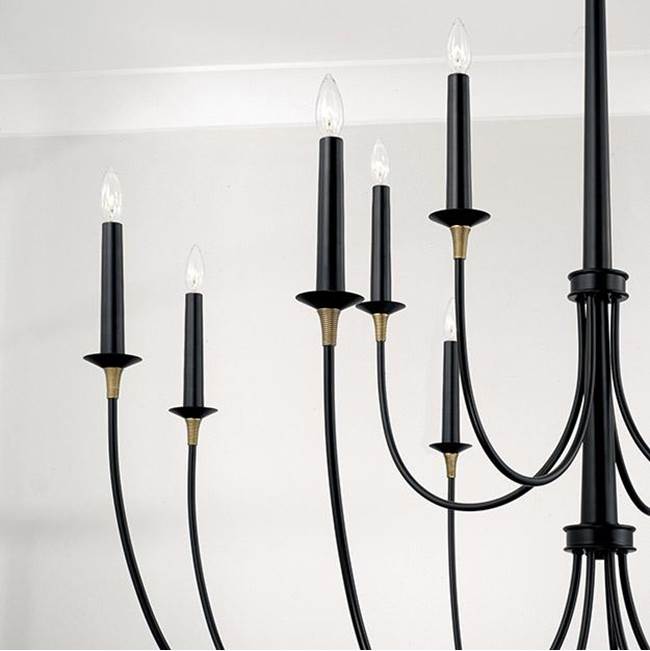 Capital Lighting Amara 54'' W X 53'' H 12-light Grand Chandelier In Matte Black With Brass Wrapped Detail