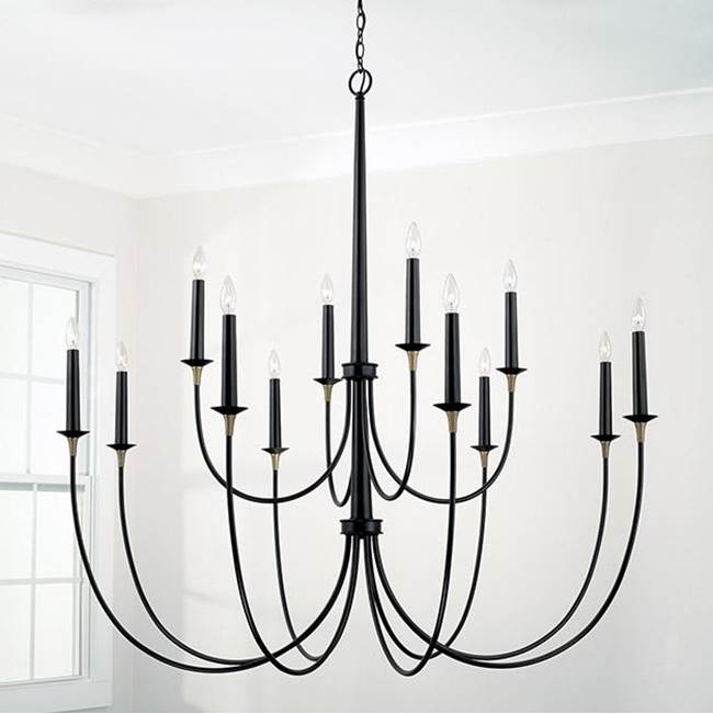 Capital Lighting 445601KB Matte Black,Brass 54'' W X 53'' H 12-light Grand Chandelier In Matte Black With Brass Wrapped Detail Image 2