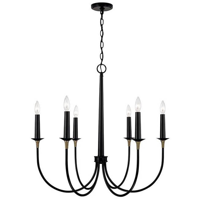 Capital Lighting 445661KB Matte Black,Brass 30.5'' W X 29'' H 6-light Medium Chandelier In Matte Black With Brass Wrapped Detail Image 1