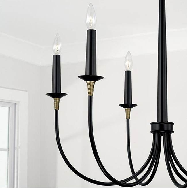 Capital Lighting Amara 30.5'' W X 29'' H 6-light Medium Chandelier In Matte Black With Brass Wrapped Detail