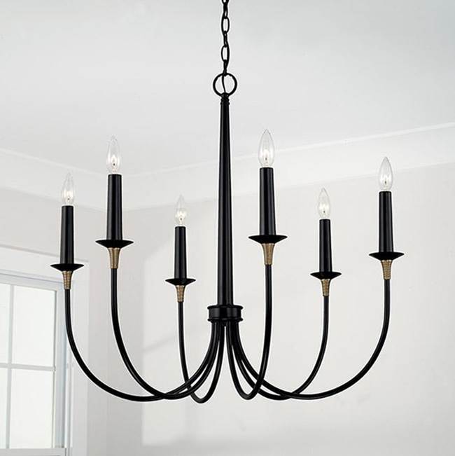 Capital Lighting 445661KB Matte Black,Brass 30.5'' W X 29'' H 6-light Medium Chandelier In Matte Black With Brass Wrapped Detail Image 2