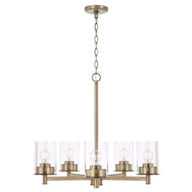 Capital Lighting 446851AD-532 Aged Brass 26'' W X 23.5'' H 5-light Chandelier In Aged Brass With Clear Glass Image 1