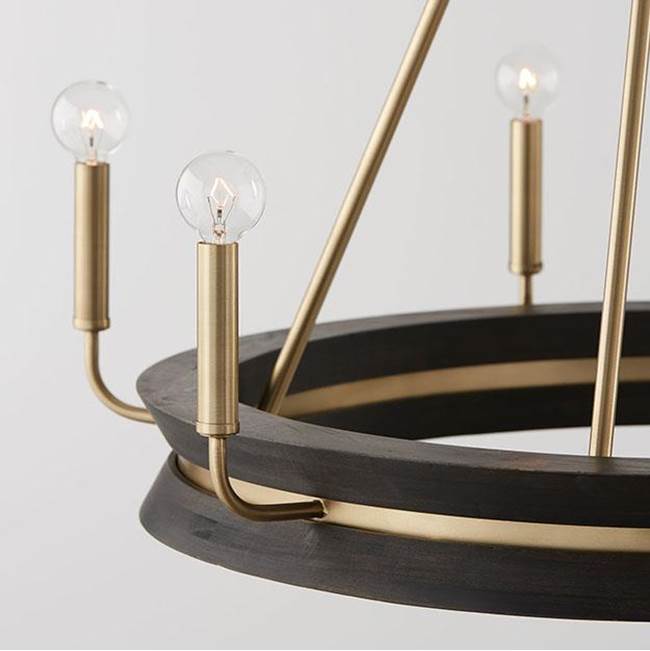 Capital Lighting Finn 31''w X 27.25''h 6-light Chandelier In Black Stain Wood And Matte Brass