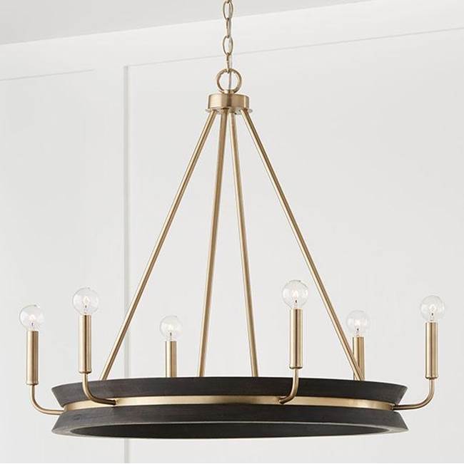 Capital Lighting 447361KR Black Stain,Matte Brass 31''w X 27.25''h 6-light Chandelier In Black Stain Wood And Matte Brass Image 2