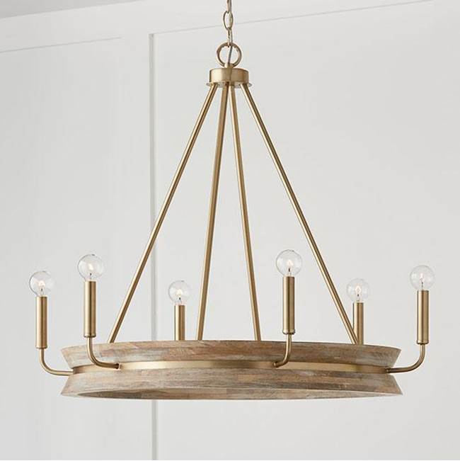 Capital Lighting 447361WS White Wash,Matte Brass 31''w X 27.25''h 6-light Chandelier In White Wash Wood And Matte Brass Image 2