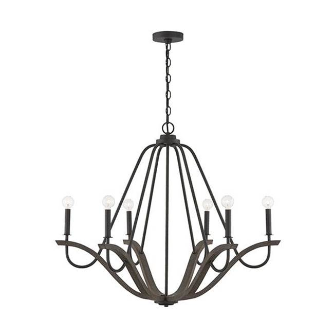 Capital Lighting 447661CK Carbon Grey,Black Iron 36''w X 29.5''h 6-light Chandelier In Carbon Grey Wood And Black Iron Image 1