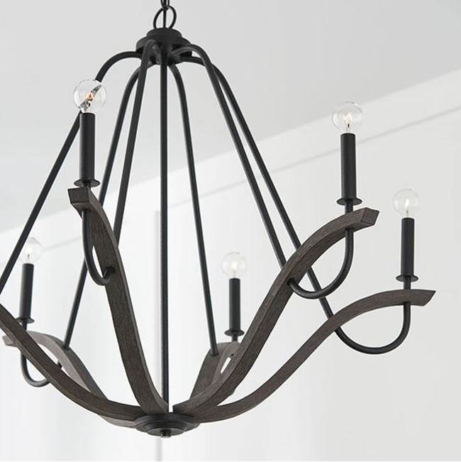 Capital Lighting Clive 36''w X 29.5''h 6-light Chandelier In Carbon Grey Wood And Black Iron