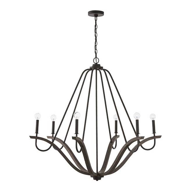 Capital Lighting 447662CK Carbon Grey,Black Iron 43''w X 38.5''h 6-light Chandelier In Carbon Grey Wood And Black Iron Image 1