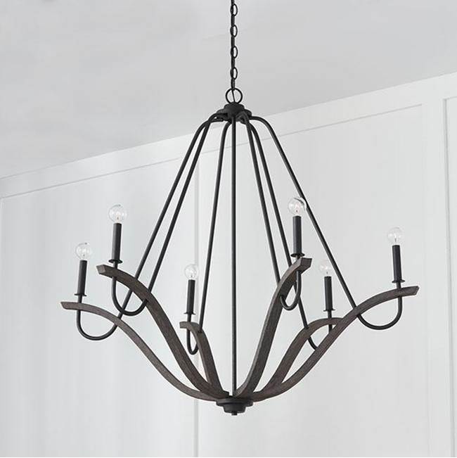 Capital Lighting 447662CK Carbon Grey,Black Iron 43''w X 38.5''h 6-light Chandelier In Carbon Grey Wood And Black Iron Image 2