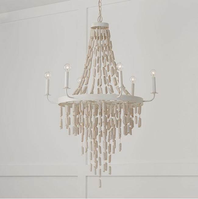 Capital Lighting 447761OW Organic White 31''w X 42''h 6-light Chandelier In Organic White With White Washed Natural Eucalyptus Beads Image 2