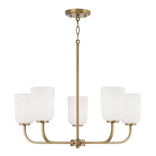 Capital Lighting 448851AD-542 Aged Brass 26''w X 19.75''h 5-light Chandelier In Aged Brass With Soft White Glass Image 1