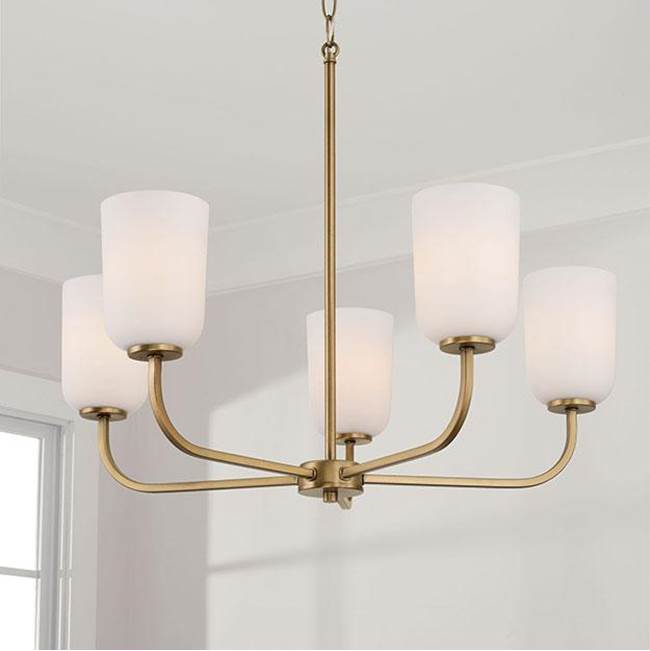 Capital Lighting 448851AD-542 Aged Brass 26''w X 19.75''h 5-light Chandelier In Aged Brass With Soft White Glass Image 2