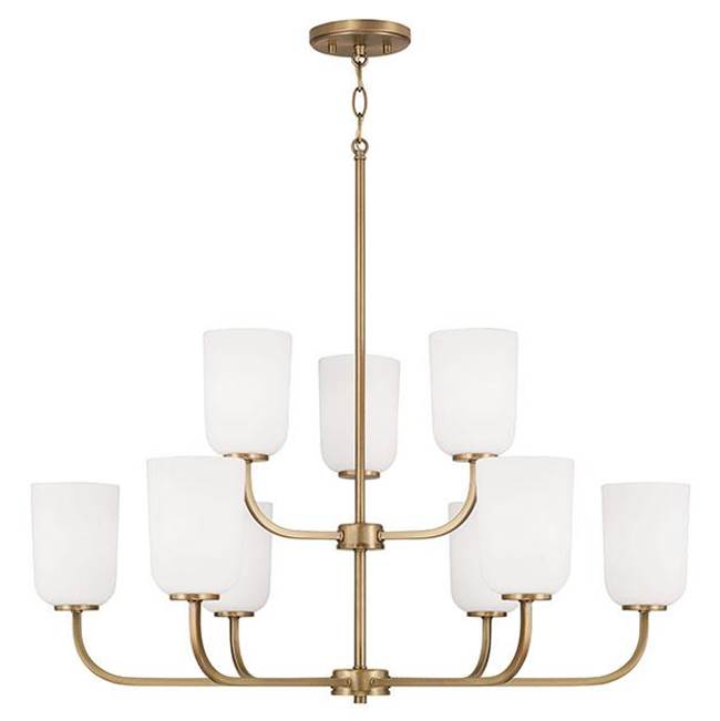 Capital Lighting 448891AD-542 Aged Brass 32''w X 26.75''h 9-light Chandelier In Aged Brass With Soft White Glass Image 1