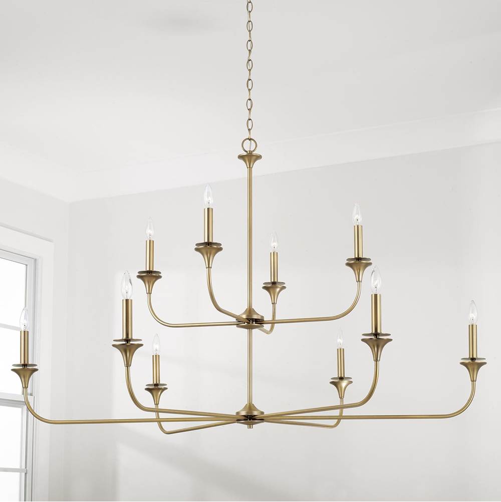 Capital Lighting Presley 56'' W X 35'' H 10-light Two-tier Chandelier In Aged Brass With Flared Candlesticks