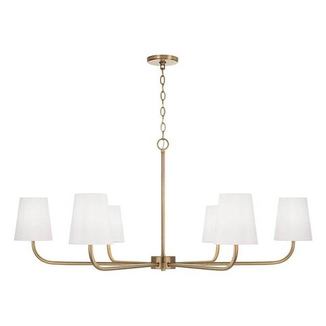 Capital Lighting 449461AD-706 Aged Brass 47''w X 21.25''h 6-light Chandelier In Aged Brass With White Fabric Stay-straight Shade Image 1