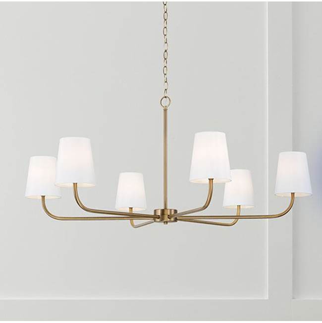 Capital Lighting 449461AD-706 Aged Brass 47''w X 21.25''h 6-light Chandelier In Aged Brass With White Fabric Stay-straight Shade Image 2
