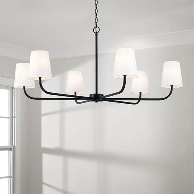 Capital Lighting 449461MB-706 Matte Black 47''w X 21.25''h 6-light Chandelier In Matte Black With White Fabric Stay-straight Shade Image 2