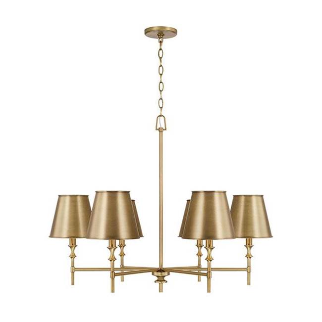 Capital Lighting 449761AD-707 Aged Brass 34''w X 27''h 6-light Chandelier In Aged Brass With Metal Shade With White Interior Image 1