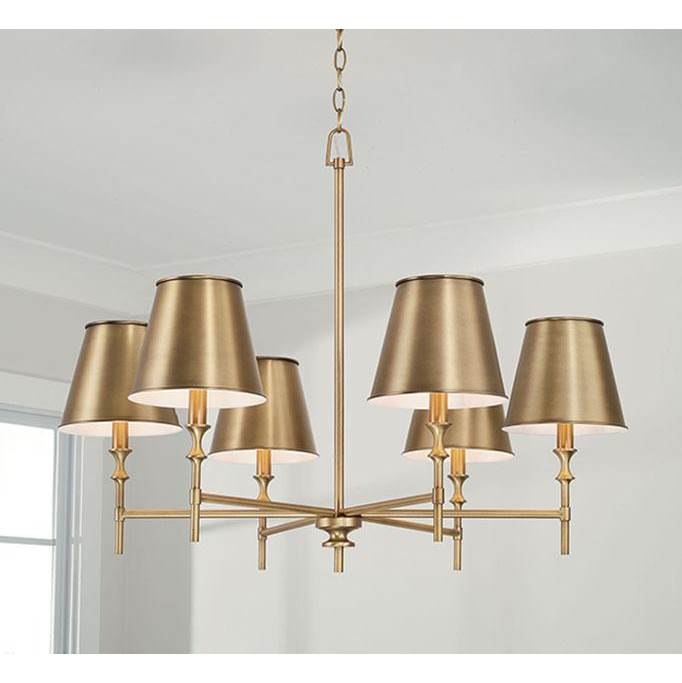 Capital Lighting 449761AD-707 Aged Brass 34''w X 27''h 6-light Chandelier In Aged Brass With Metal Shade With White Interior Image 2