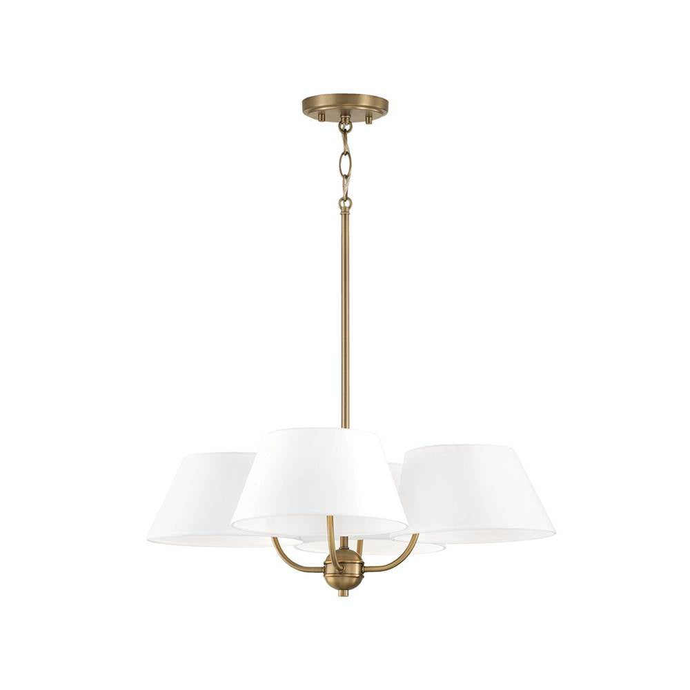 Capital Lighting 450441AD Aged Brass 25.50''w X 21''h 4-light Low-profile Chandelier Semi-flush In Aged Brass With White Fabric Shades Image 1