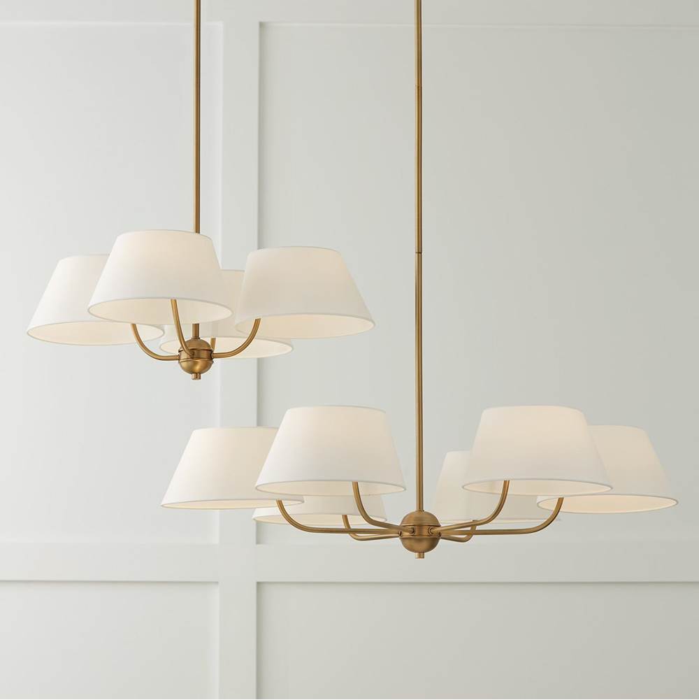 Capital Lighting 450441AD Aged Brass 25.50''w X 21''h 4-light Low-profile Chandelier Semi-flush In Aged Brass With White Fabric Shades Image 4