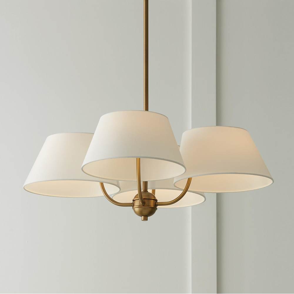 Capital Lighting 450441AD Aged Brass 25.50''w X 21''h 4-light Low-profile Chandelier Semi-flush In Aged Brass With White Fabric Shades Image 6