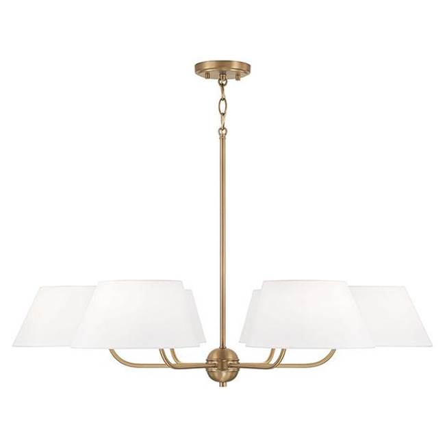 Capital Lighting 450461AD Aged Brass 36''w X 21.25''h 6-light Chandelier In Aged Brass With Offset White Fabric Shade Image 1
