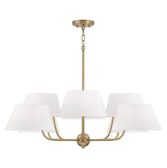 Capital Lighting 450481AD Aged Brass 40''w X 21.5''h 8-light Chandelier In Aged Brass With Offset White Fabric Shade Image 1
