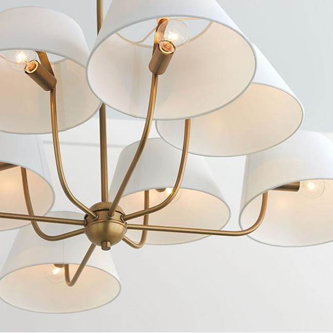 Capital Lighting Welsley 40''w X 21.5''h 8-light Chandelier In Aged Brass With Offset White Fabric Shade
