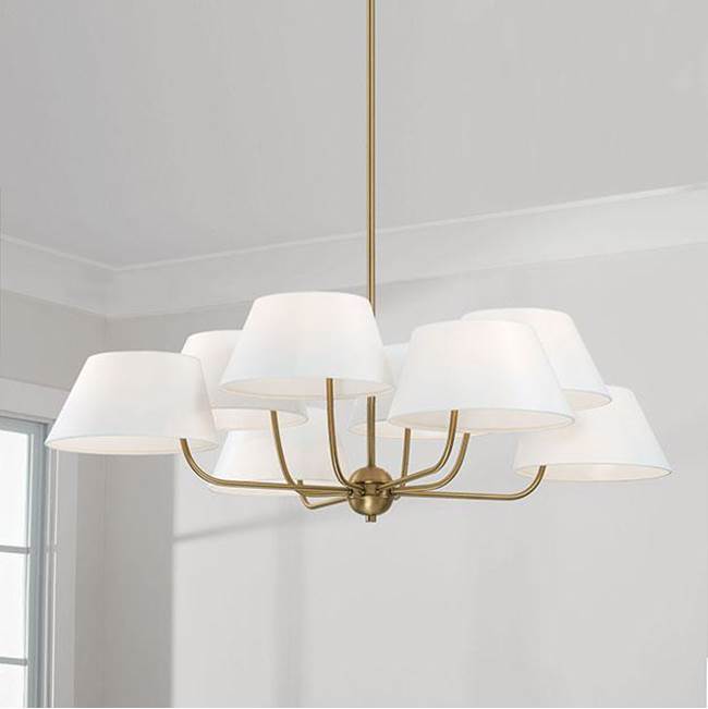 Capital Lighting 450481AD Aged Brass 40''w X 21.5''h 8-light Chandelier In Aged Brass With Offset White Fabric Shade Image 2