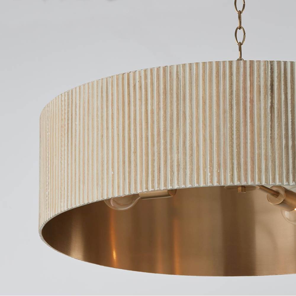 Capital Lighting 450741QQ Ivory Wash,Matte Brass 30.75''w X 11.25''h 4-light Chandelier In Matte Brass And Handcrafted Mango Wood In White Wash Image 2