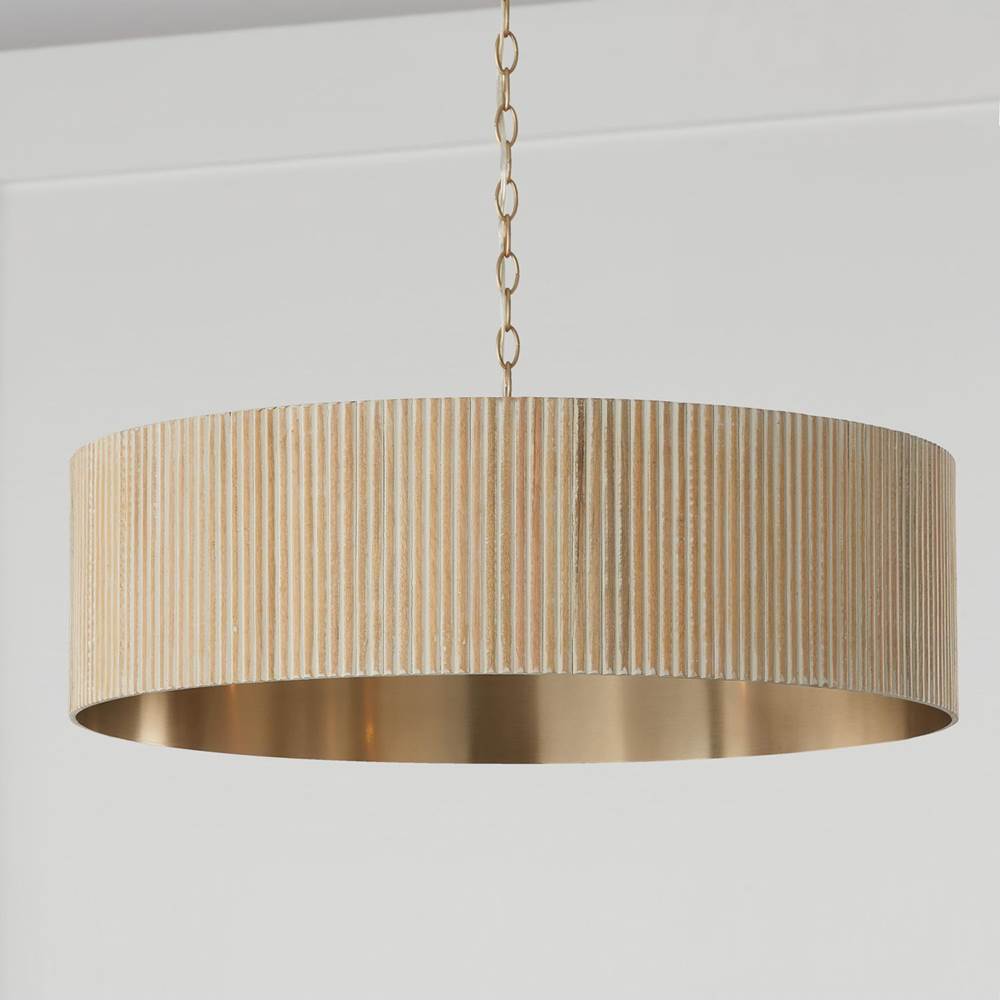 Capital Lighting Donovan 30.75''w X 11.25''h 4-light Chandelier In Matte Brass And Handcrafted Mango Wood In Black Stain
