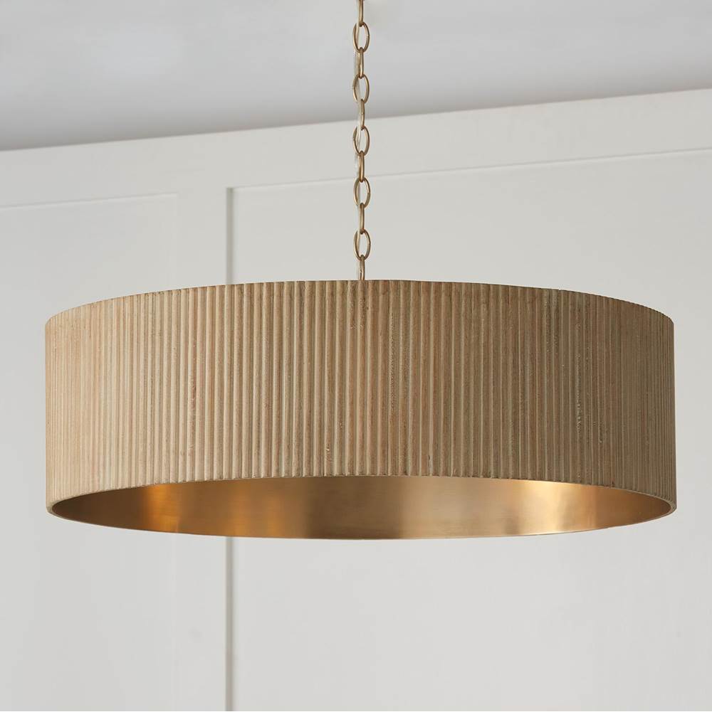Capital Lighting Donovan 30.75''w X 11.25''h 4-light Chandelier In Matte Brass And Handcrafted Mango Wood In Black Stain