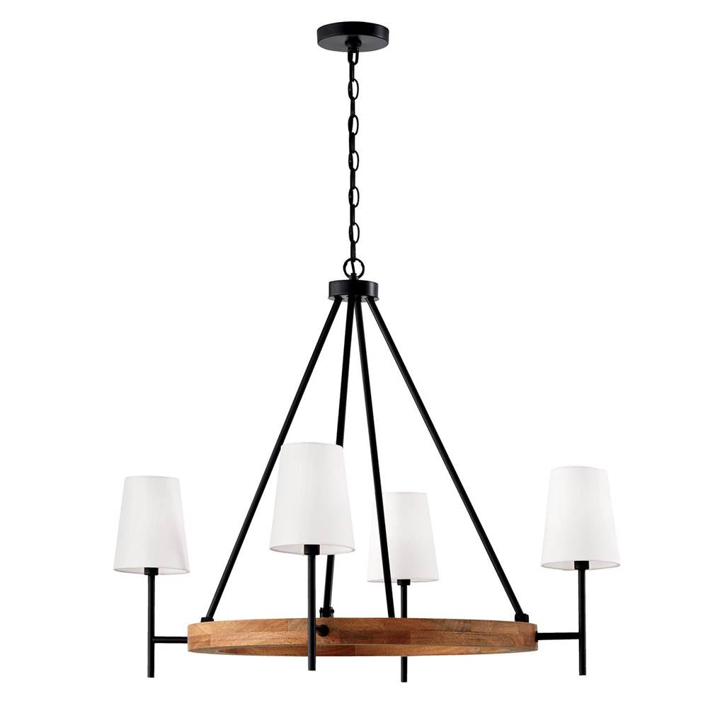 Capital Lighting 450841WK-709 Light Wood,Matte Black 35''w X 29''h 4-light Chandelier In Matte Black And Mango Wood With Removable White Fabric Shades Image 1